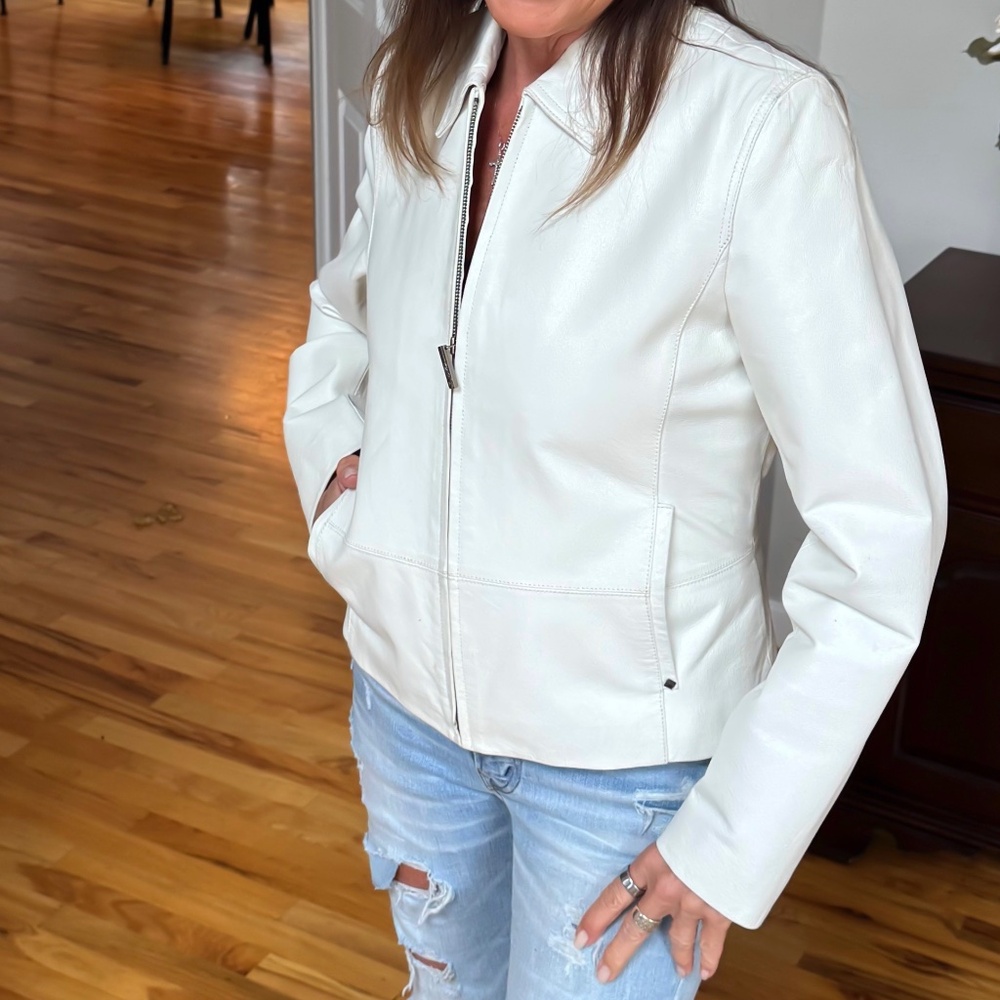Nine West white leather jacket